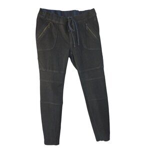 Black Coated Denim Jogger Pants Womens XS Moto Style Zip Pockets by Kiind Of NEW